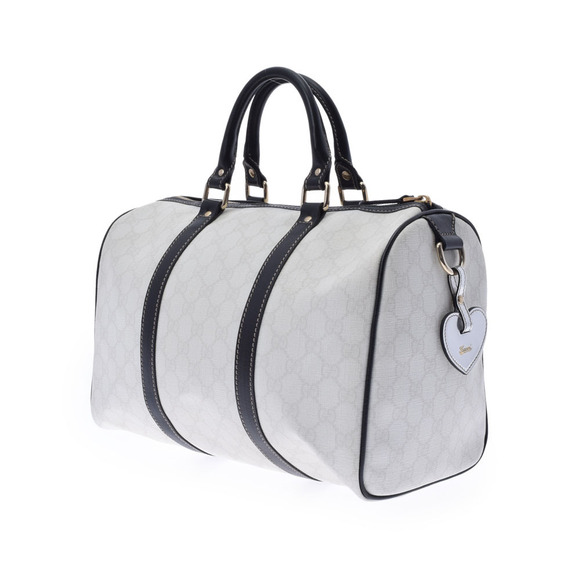 Gucci GG Supreme White Canvas Leather Boston Bag - Picture 2 of 9